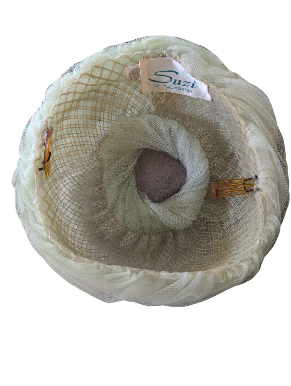 40s 50s vintage mint‎ green Hat pearl Mesh Net Church Spring Summer Hat Box - Picture 10 of 14